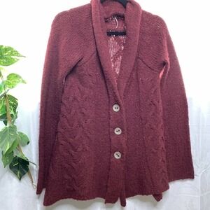 Free People Cowl Neck Cable Knit Button‎ Up Sweater